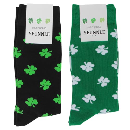 Bycikool 2 Packs St. Patricks Day Socks Irish Shamrock Cotton Novelty Crew Socks for Men Women Size 9-12