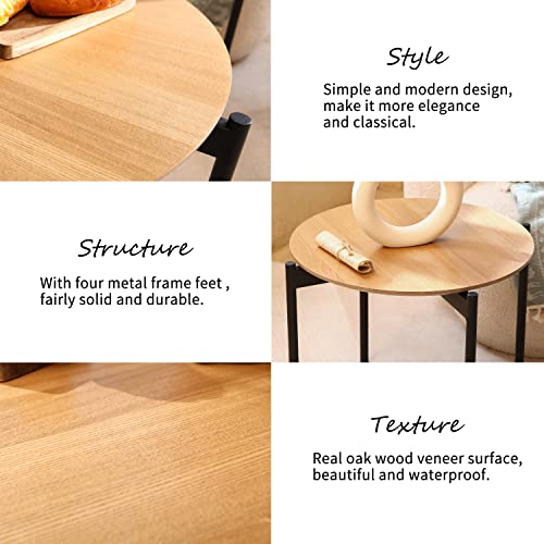 Round Coffee Table Set Of 2，Nesting Side End Tables, Modern Tables For Living Room,Wood Tabletop And Sturdy Metal Frame,Natural Wood Color/Black (Natural) #TOP3