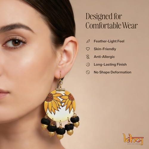 Image of KHOJ.CITY Ethnic Earrings for Women | Lightweight, Hand-Painted Chandbali with Pearl Chain | Handmade Jewellery for Women | Boho Earrings For Girls