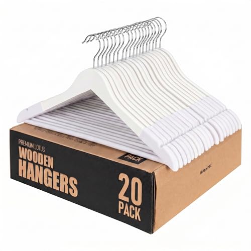 SAMSARC Wooden Hangers, 20 Pack, Non-Slip Velvet for Pants, Coats (White) by Samsarc - Used condition - US$30.49