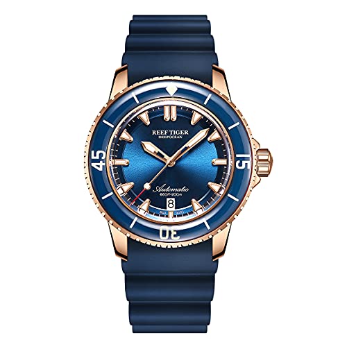 REEF TIGER Mechanische Taucheruhren für Herren, Rotgold, leuchtende Uhr RGA3035, Rga3035-plbr, Armband