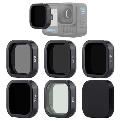 YALLSAME ND Filter Set for GoPro Hero 13 Black, 5 Pack (CPL/ND64/32/16/8) Neutral Density & Polarizing Lens(Color Saturation) Filter Kit with Lens Cap for GoPro 13