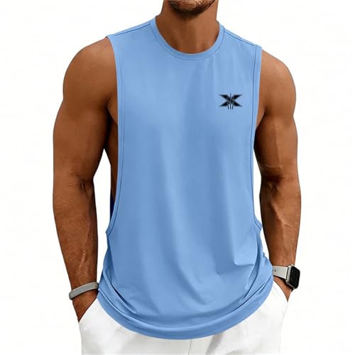 Camiseta de tirantes para hombre, sin mangas, para verano, holgada, informal, moderna, deportiva, fitness, gimnasio, cuello redondo, muscular, camiseta con impresión, ropa de calle, tiempo libre