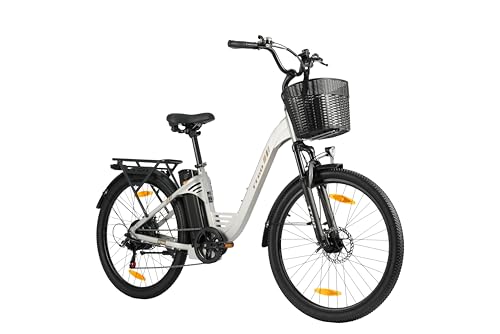 ttgo E Bike 26 Zoll, Elektrofahrräder für Herren Damen mit 36V 18Ah Akku, 80–120 km Reichweite Citybike, LCD Display, 7-Gang, Aluminiumrahmen, Elektrofahrrad mit Korb (C2 PRO, Silber)