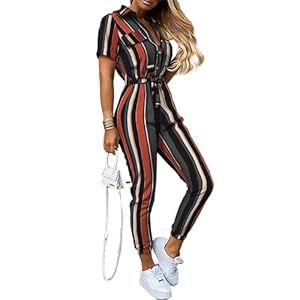 Damen Elegant Sommer Jumpsuit Kurzarm Playsuit Vintage Knopf T-Shirt Oberteile Hose mit Bund Damen Ausgehen Kleider Latzhose Casual Outfits Anzug S-3XL