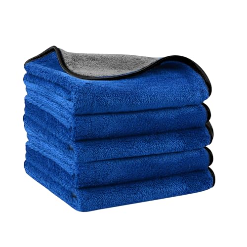 Image of Auto Hub Heavy Microfiber Cloth for Car Cleaning and Detailing, Double Sided, Extra Thick Plush Microfiber Towel Lint-Free, 800 GSM (Size 40cm x 40cm) /Pack of 5, Color: Blue