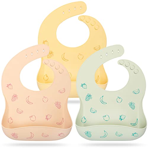 Image of Mia Li Silicone Bibs – 3pcs Waterproof Silicone Bib Set – Silicone Baby Bibs with Adjustable Closure – Non-Messy Toddler Bib