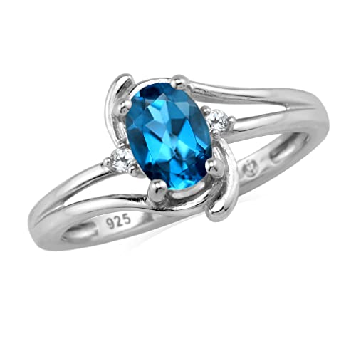 Silvershake 7x5MM Oval Shape Genuine Gemstone 925 Sterling Silver Engagement Wedding Anniversary Ring