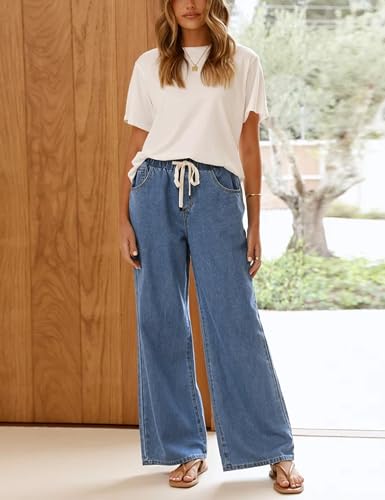 Yeokou Women Wide Leg Jeans Casual Loose Fit High Elastic Waist Denim Pants with Pockets2