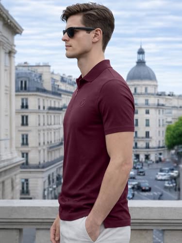 Image of Veirdo Men's Regular Fit Interlock Polo T-Shirt, Cotton Fabric, Half Sleeves,Stylish Collared Neck, Perfect for Casual and Office Wear, Soft, Comfortable (S-2XL)