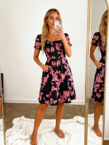 Image of Berydress Women's Summer Dresses 2026 Casual Boho Smocked Mini Sun Dress
