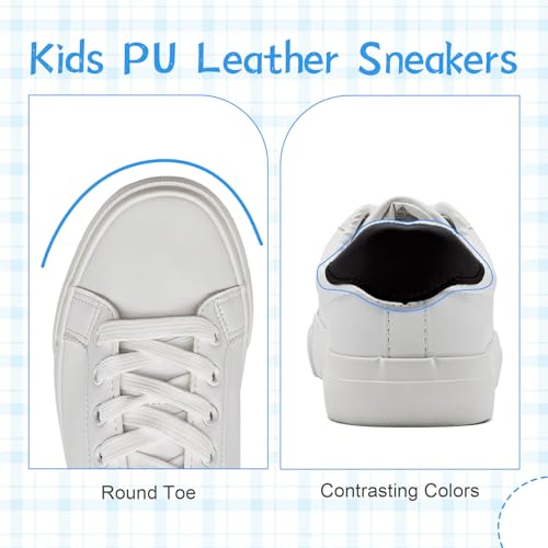 Kids PU Leather Sneakers Boys Girls Low Top White Shoes Unisex-Child Lace Up Tennis Shoes for Little Kid Big Kid3