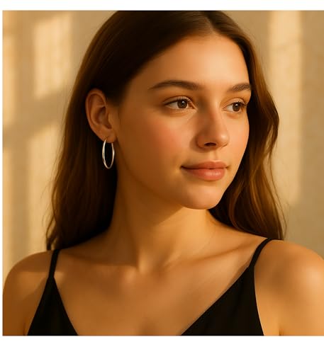 Gold Hoop Earrings for Women,Hypoallergenic Surgical Steel Hoop Earrings 30mm,925 Sterling Silver Post, Classic Hoops Everyday Wear2