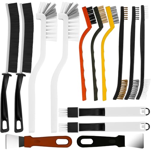 wonkeken 15 Pcs Crevice Cleaning Brush Set Crevice Cleaning Tool Hard Bristle Gap Cleaning Brush Double-ended Nylon Brushes Wire Brush with Scrapers for Narrow Corners Home Bathroom Kitchen Tile