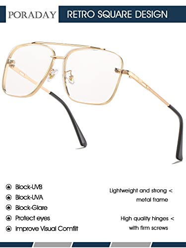 PORADAY Square Aviator Sunglasses for Men Women Fashion Oversized Pilot Sun Glasses Vintage Metal Frame Gradient Shades4
