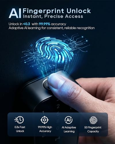 Image of Dreame Turbo Lite Smart Wi-Fi Door Lock, Fingerprint Keyless Entry Deadbolt for Front Door, Built-in Wi-Fi, Keypad Smart Lock, Works with Apple Home, Auto Lock, IP54 Waterproof, 12-Month Battery Life