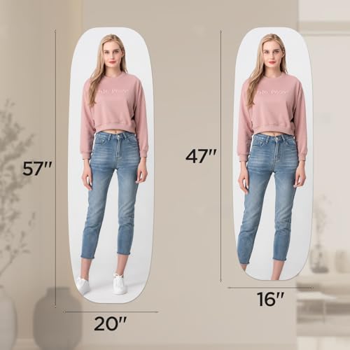 Image of iCAGY Acrylic Full Body Mirror - Self-Adhesive Shatterproof Wall Mirror, Ultra-Thin 0.06 inch Lightweight for Home Gym, Bedroom, Closet Door - Frameless Easy Install (2, Oval, 20 inch W x 57 inch L)