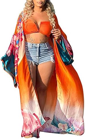 cu4eve Summer Cardigan For Women Lightweight Satin Open Front Lon...