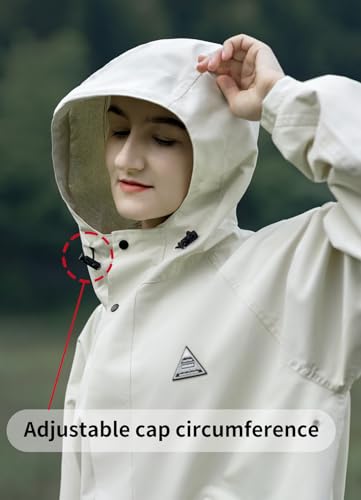 Image of Men's rainproof jacket with hood, waterproof, lightweight, activity long women's multi-functional raincoat, Large, Beige