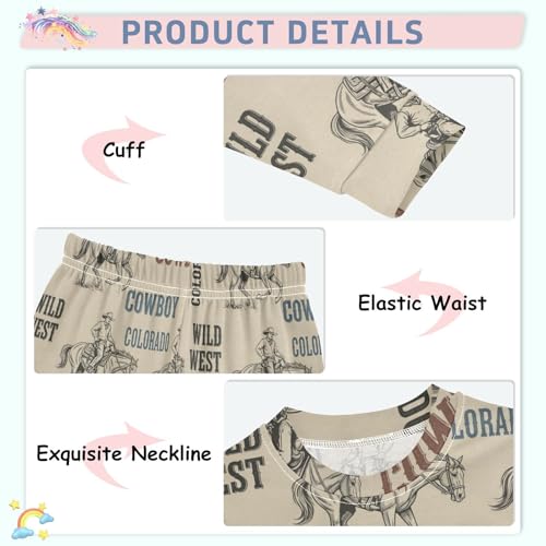 Pajama Sets Long Sleeve Cowboy Wild West Pattern Soft Comfy Sleepwear 2 Piece PJS 3-8T4