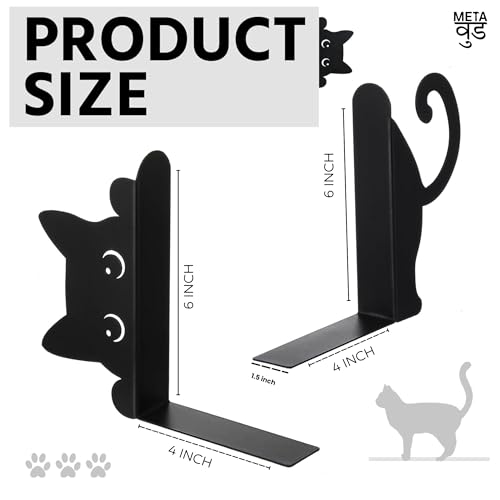 Image of Cute Cat Metal Bookends Set of 2 Heavy Duty Book Ends for Shelves Desk Decorative Bookend Book Organizer Non Slip Book Holder Stand for Office Home Study Room Gifts for Book Lovers
