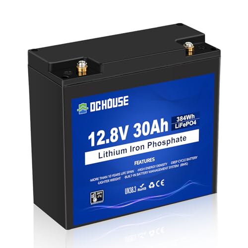 DCHOUSE 12V 30Ah LiFePO4 Akku Deep Cycle Lithium Batterie Wiederaufladbar mit 4000+ Tiefzyklus und BMS-Schutz für Fischfinder, Solar Panel, Boot Mit Motor, Wohnmobil, Golfcaddy