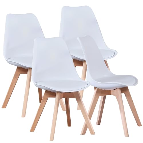 Herbalady Sillas Comedor Pack 4, Sillas Comedor con Almohadilla Blanda y Patas de Haya sólidas, Sillas de Comedor Son Ideales para Cocina, Salas de Estar, Comedors y Oficinas (Blanco)