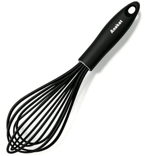 Anaeat 27cm Silicone Balloon Whisk, Perfect for Non-Stick Cookware, Milk and Egg Beater Blender, Heat Resistant Kitchen Whisks for Whisking, Cooking, Baking, Beating, Frothing & Stirring (Black)
