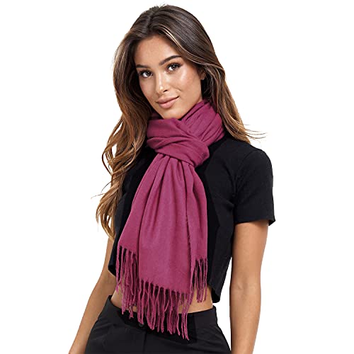 Glamexx24 Schal Damen Winterschal Gefühl Langer Schal mit Fransen Baumwolle Warm Herbst Winter Unifarben Deckenschal und Tücher 200 x 74 cm