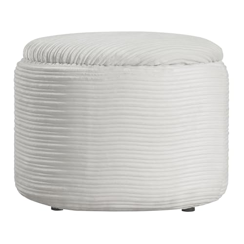 OSP Home Furnishings Brayfield Round Upholstered Storage Ottoman, Taupe Cord Fabric