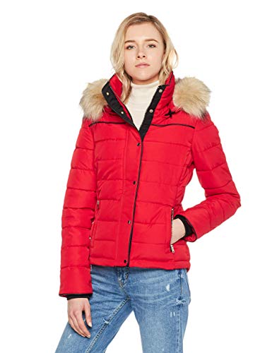 Royal Matrix Women's Hooded Puffer Coat Short Quilted Jacket Full Zip Warm Winter Thickened Coat, Regular & Petite Sizeï¼ˆRed, 2