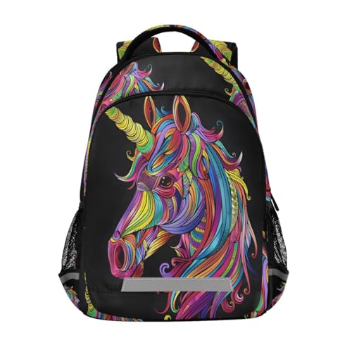 Sac à dos licorne au motif abstrait unique - Sac d'école résistant enfants