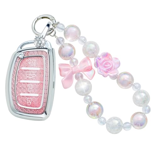 Coque de porte-clés rose Pangpai avec cordon élégant pour les clés de voiture des femmes