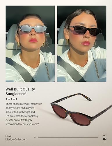 TIJN Vintage Cat Eye Sunglasses Women Retro Oval Frame UV400 Polarized Sun Glasses Lightweight Sunnies Small Face(Tortoise)