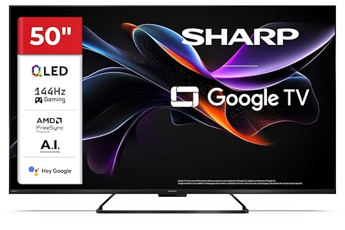 Sharp 50HR7365E - GOOGLE TV, 50' UHD, FRAMELESS,144Hz, QLED, HDR10, Dolby Vision HDR, Google Assistant con microfono, Chromecast, Bluetooth, DOLBY Atmos 2x12W, HDMI 2.1 x4, USBx2, Colore nero