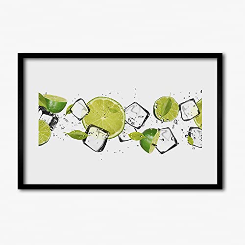 Tableau cadre MDF 60x40 cm citron vert avec de la glace pour cuisine moderne