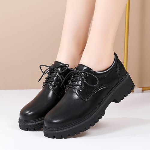 Image of Black Oxford Shoes for Women Dress Non Slip Work Shoes | Classic casual dressy oxford footwear padded lining eases foot fatigue ideal for business workplace and daily outings