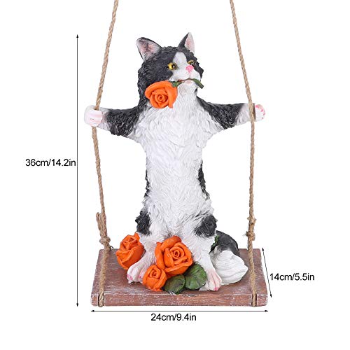 Buitengazonornament, milieuvriendelijk harsmateriaal Zonbestendig hars Dierenstandbeeldtextuur is helder voor binnen- of buitendecoratie(Zwarte kat op schommel) - Image 7