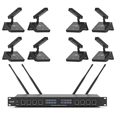 XTUGA YT8 UHF 8 Channels Desktop Gooseneck Microphone System Conference Mics Super-Low Background Noise for Large Conferences, Public Speaking Cover