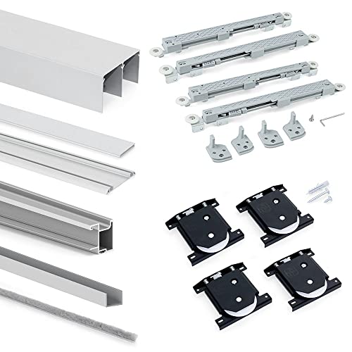 Emuca - Placard Sliding system for wardrobe, 2 sliding doors with Sharp profiles thickness 16 mm (0,63 inch), soft closing, boards not included, Matte anodized