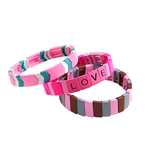 lureme Enamel Tile Stackable Bracelet-Colorful Beaded Stretch Bracelet Love Letter Strand Bracelet (bl003551-1)