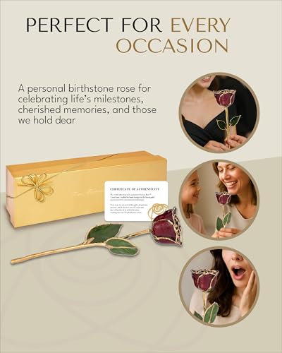Image of Forever Rose Hand-Dipped in 24K Gold, Garnet-Inspired January Birthstone with Sparkles, Real Rose in Luxury Gold Gift Box - Perfect Ready to Gift for January Birthday or Any Occasion