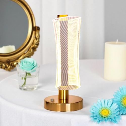 Image of One94Store 3D Acrylic LED Night Lamp with Gold Base - Starry Sky Waist Design 2, Touch Control Cordless Decorative Table Light for Bedroom, Living Room & Home Decor (Pack of 1, Plastic Body)