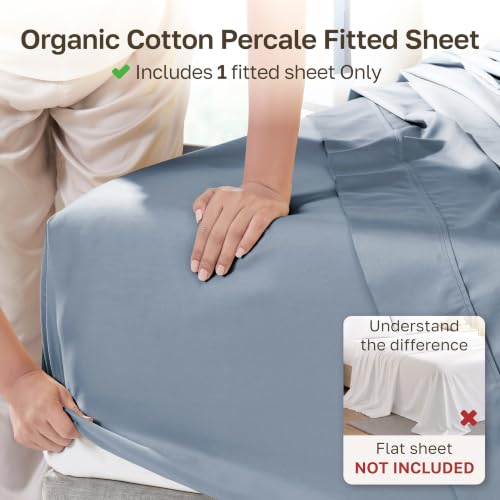 Image of California Design Den 100% Organic Cotton Cali King Fitted Sheet, Blue