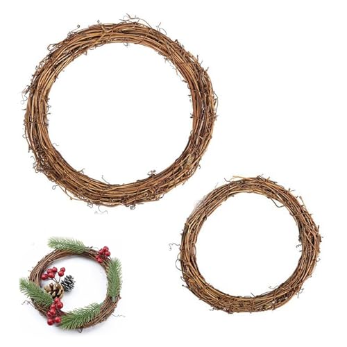 UtySty 2 Pack Natural Grapevine Wreath Set Hand-Woven Vine Branch Rustic Wreaths for Front Door Eucalyptus Wreath Outdoor DIY Craft Christmas Wall Hanging Indoor Porch Window Farmhouse Green Decor