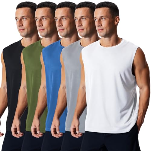 Zafnor Mens 5 Pack Athletic Tank Tops Quick Dry Workout Shirts Breathable Gym Sleeveless Muscle Shirts for Men Large