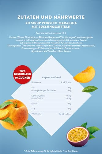 YO Sirup Pfirsich-Maracuja (6 x 700 ml) – ohne Zucker, nur 2 Kalorien in 100 ml Fertiggetränk, vegan – 1x Flasche ergibt bis zu 6 Liter Fertiggetränk 3