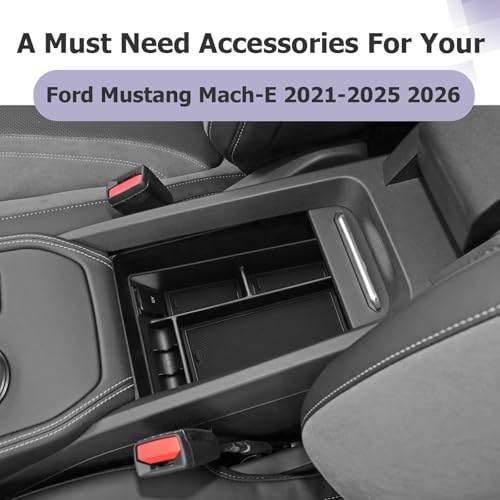 Image of LUWU 2024 Mustang Mach E Center Console Organizer for 2021-2024 Ford Mustang Mach E Select /Premium /GT Accessories Armrest Console Storage Box Glove Organizer Tray ABS Material (Black)