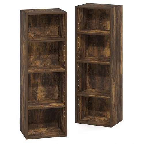Image of Furinno PASIR Book Shelf, 8-Tier Bookshelf, Bookcase with Open Shelf, 9.3 x 11.8 x 70.9, for Living Room, Bedroom, Home Office, Amber Pine