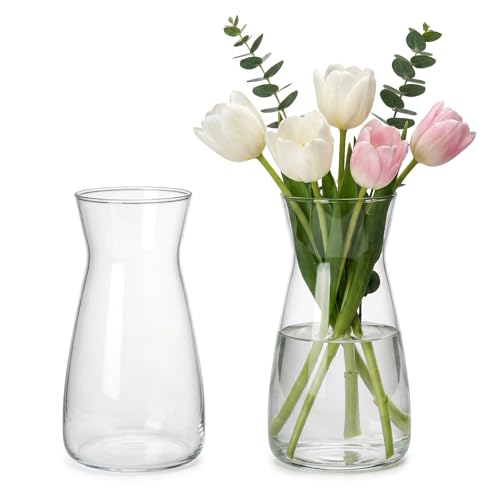 8 inch Flower Vase,Set of 2 Glass Vases for Flowers,Clear Glass Flower Vase for Centerpieces Table,Flower Bouquet Decoration,Wedding Decor Gift,Birthday,Living Room,Dining Table